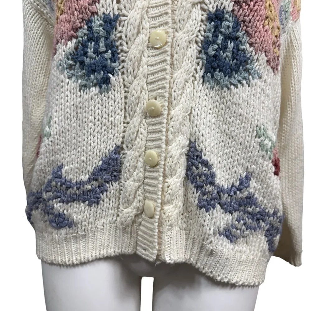 Vintage Needles & Yarn Floral Knit Cardigan Sweater Size Medium - Picture 3 of 9